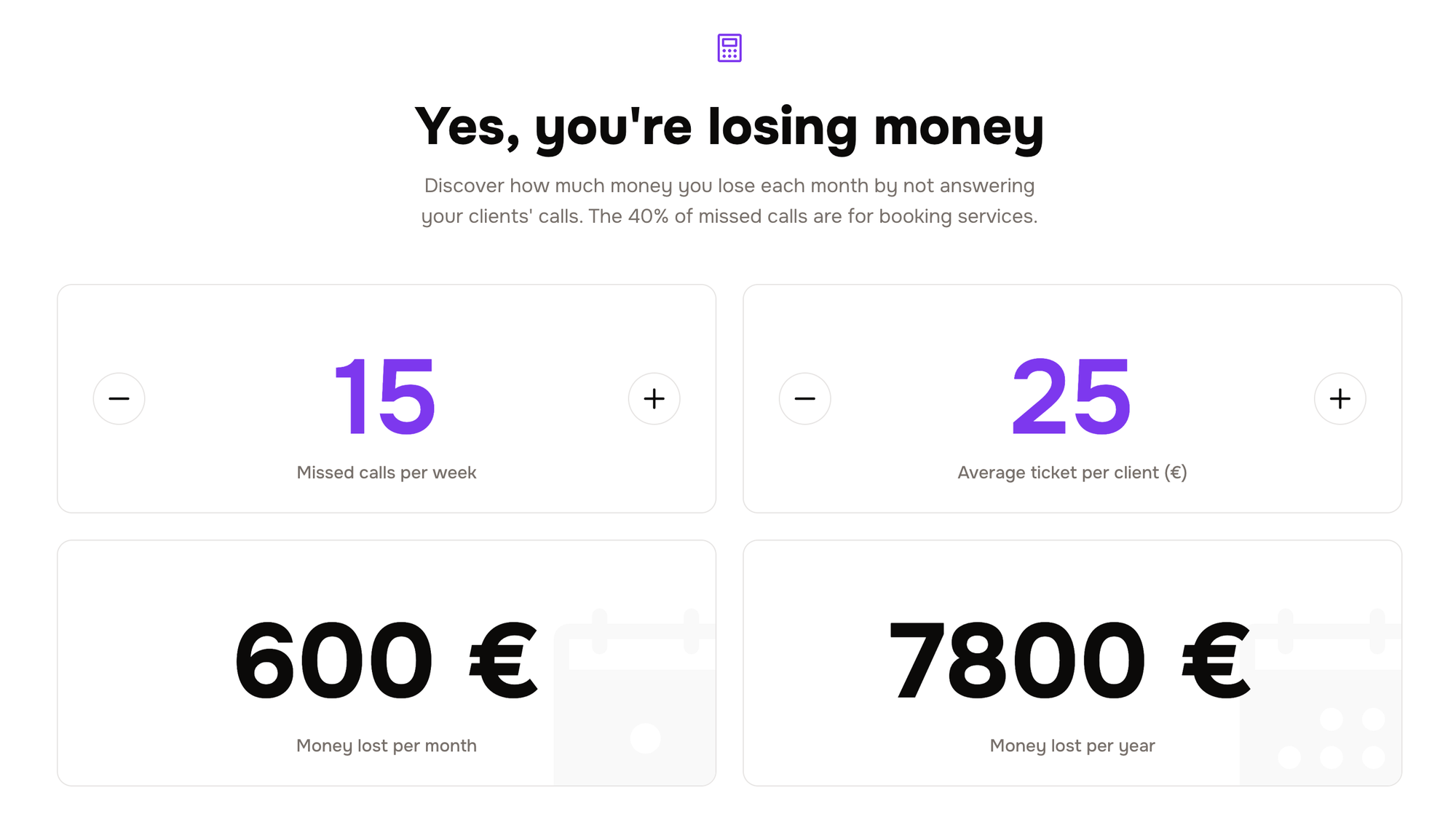Online Calculator of how much money does missed calls cost